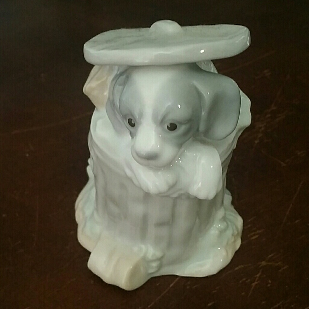 Ceramic Dog in Trash Can Figurine